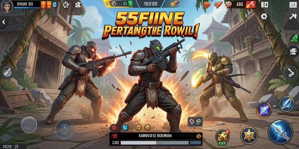 Screenshot utama 55FIVE menampilkan aksi seru dalam permainan Battle Royale.