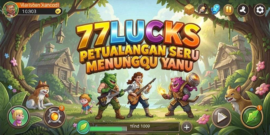 Screenshot utama dari gameplay <strong>77LUCKS</strong> menampilkan aksi menegangkan di dunia petualangan.