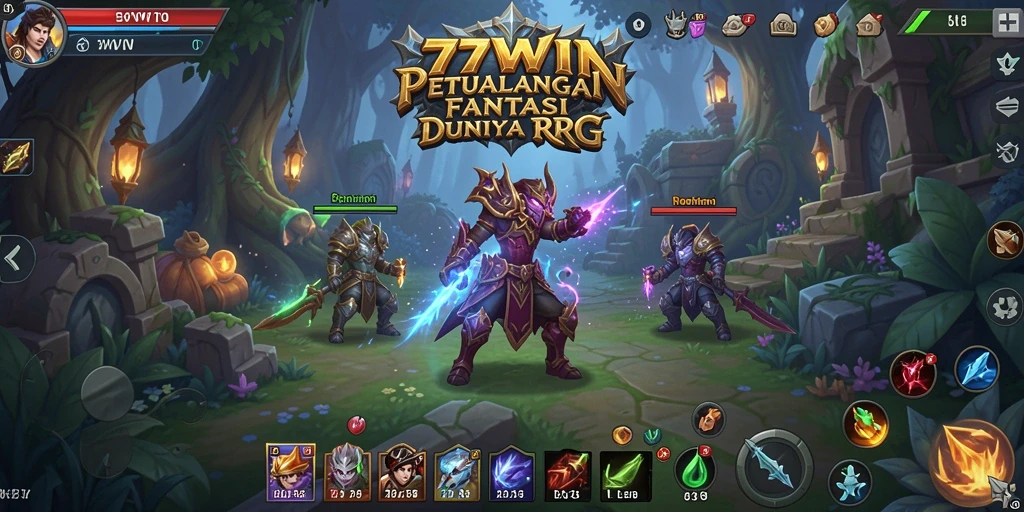 Gambar gameplay 77WIN menampilkan pertarungan seru di dunia RPG.