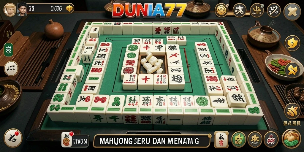 Tampilan dinamis saat memainkan DUNIA77 dengan tema Mahjong.