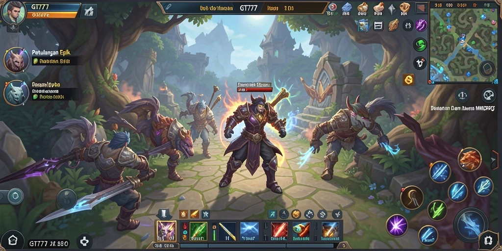 Tangkapan layar GT777 yang menunjukkan aksi pertempuran MMORPG yang seru.
