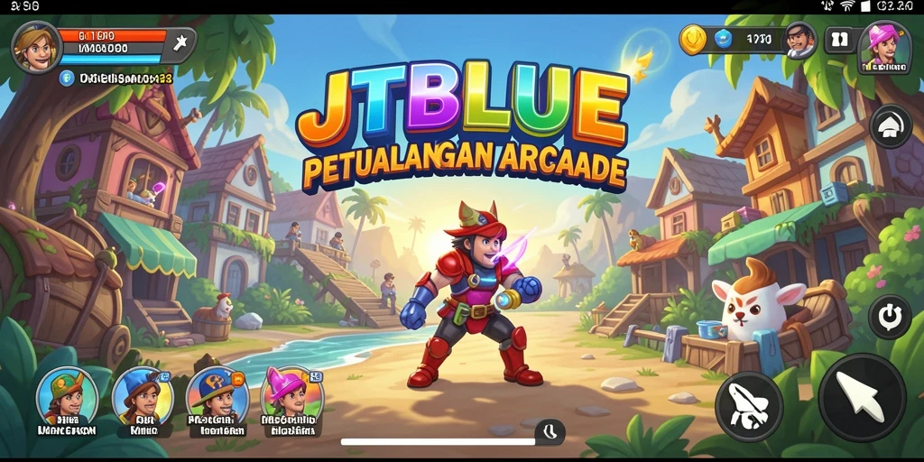 Tampilan gameplay JTBLUE yang penuh aksi dan warna-warni.