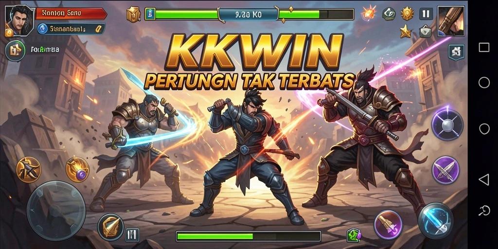 Tangkapan layar utama KKWIN menampilkan aksi pertarungan yang intens dan mendebarkan.