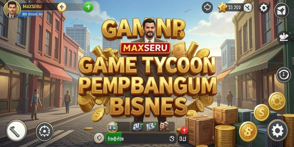 Tampilan gameplay menakjubkan di MAXSERU yang menggambarkan pengelolaan bisnis.