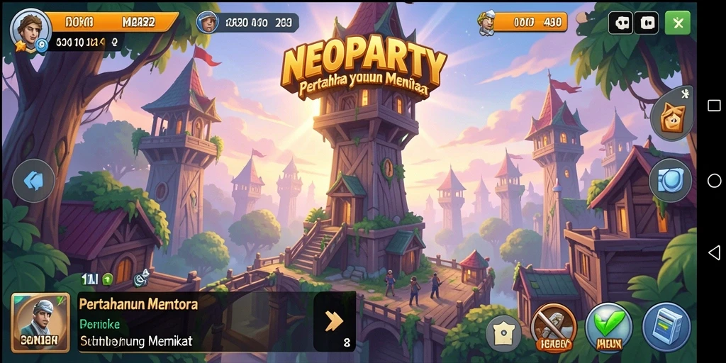Tampilan menarik dari gameplay Tower Defense NEOPARTY.