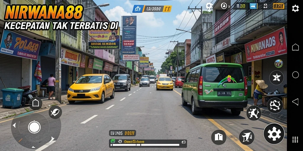 Tampilan gameplay NIRWANA88 yang penuh kecepatan dan aksi balapan.